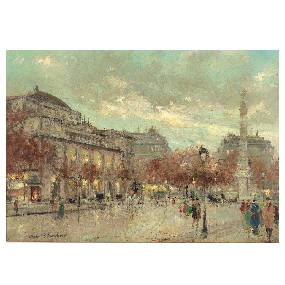 Antoine Blanchard (French, 1910-1988) Place du Châtelet, Paris: Antoine Blanchard (French, 1910-1988) Place du Châtelet, Paris signed 'Antoine Blanchard.' (lower left) oil on canvas 34 x 47cm (13 3/8 x 18 1/2in). Footnotes: Provenance With Frost & Reed Ltd., 
