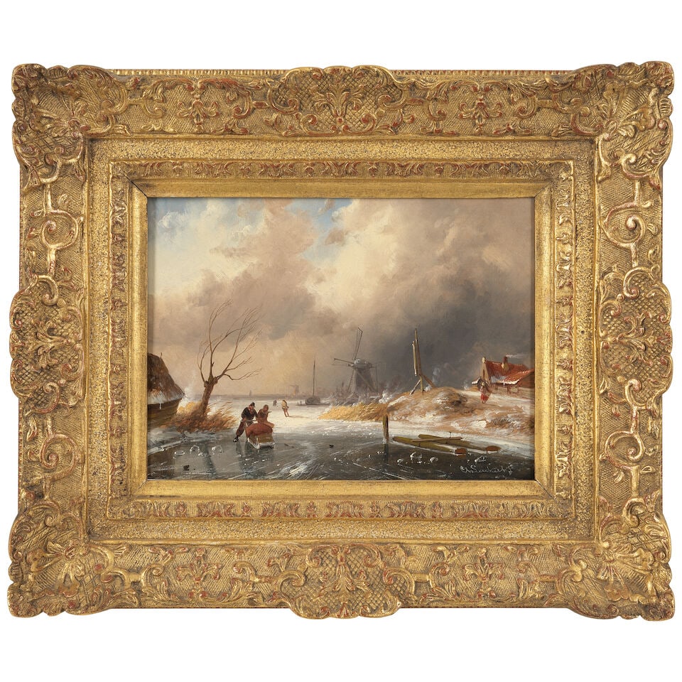 Charles Henri Joseph Leickert (Dutch, 1816-1907) Winter landscapes with figures skating on a fro... - 4