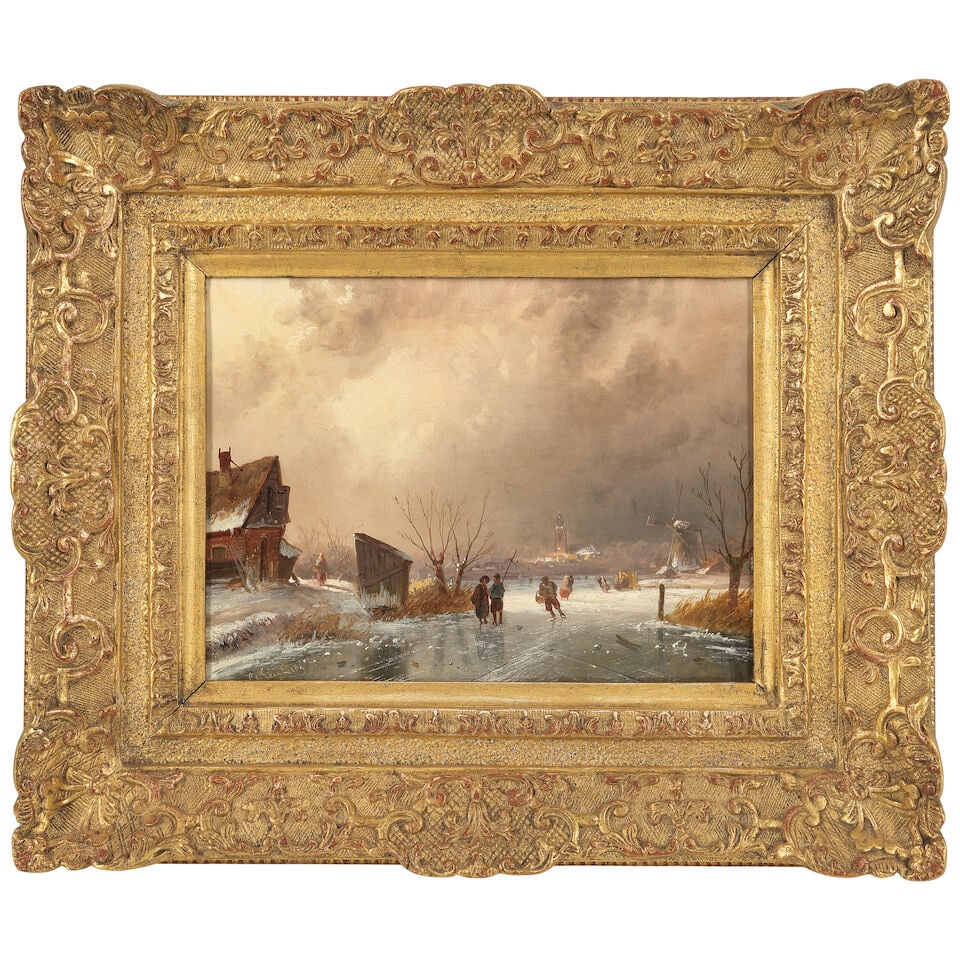 Charles Henri Joseph Leickert (Dutch, 1816-1907) Winter landscapes with figures skating on a fro... - 6
