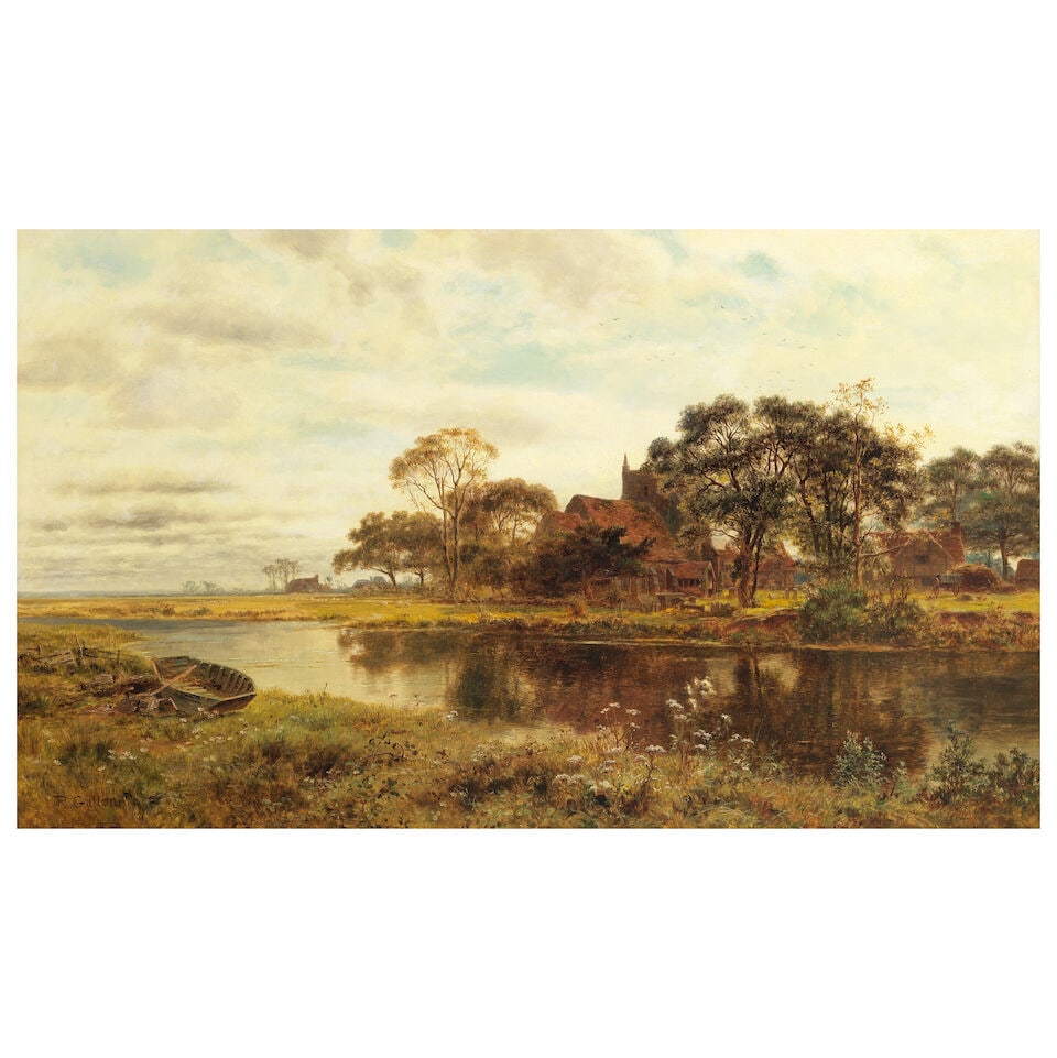 Robert Gallon (British, 1845-1925) On the Severn, Worcestershire: Robert Gallon (British, 1845-1925) On the Severn, Worcestershire signed 'R.Gallon' (lower left) oil on canvas 61 x 102cm (24 x 40 3/16in). For further information on this lot please visit Bonhams.com 