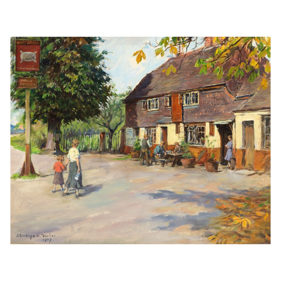 Stanhope Alexander Forbes, RA (British, 1857-1947) The Woolpack Inn, Yalding: Stanhope Alexander Forbes, RA (British, 1857-1947) The Woolpack Inn, Yalding signed and dated 'Stanhope a. Forbes./1937.' (lower left) oil on canvas 51 x 64cm (20 1/16 x 25 3/16in). Footnotes: Provena