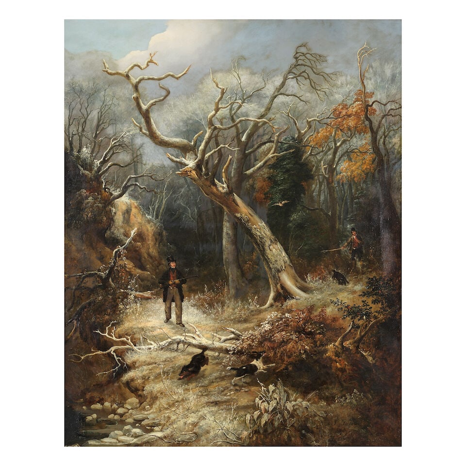 Joseph Thomas Tuite (French, 1800-1875) Huntsmen in winter (1 of 3)
