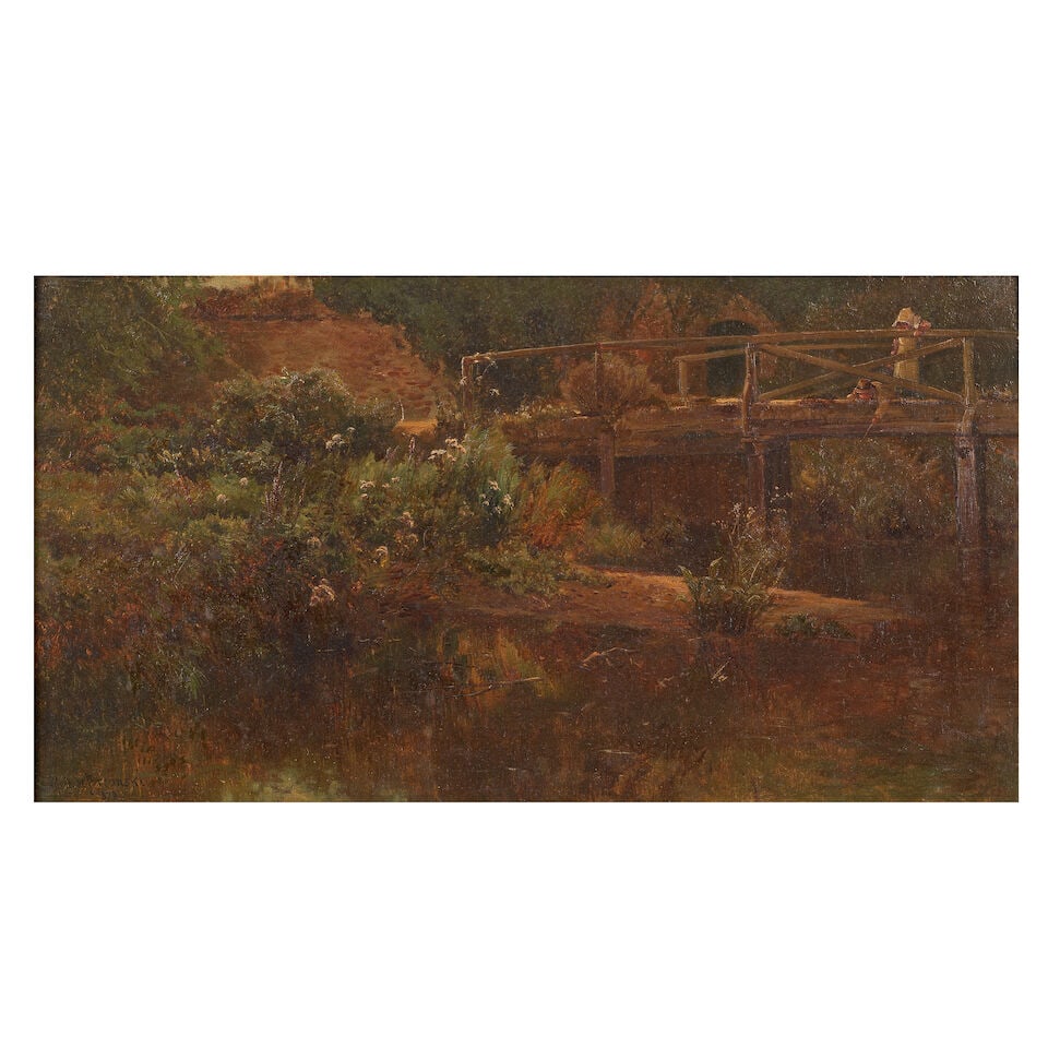 Alfred de Bréanski, RBA (British, 1852-1928) The limpid stream: Alfred de Bréanski, RBA (British, 1852-1928) The limpid stream signed and dated 'Alfred de Bréanski/1879' (lower left); further signed and titled (on label attached to the stretcher) oil on 