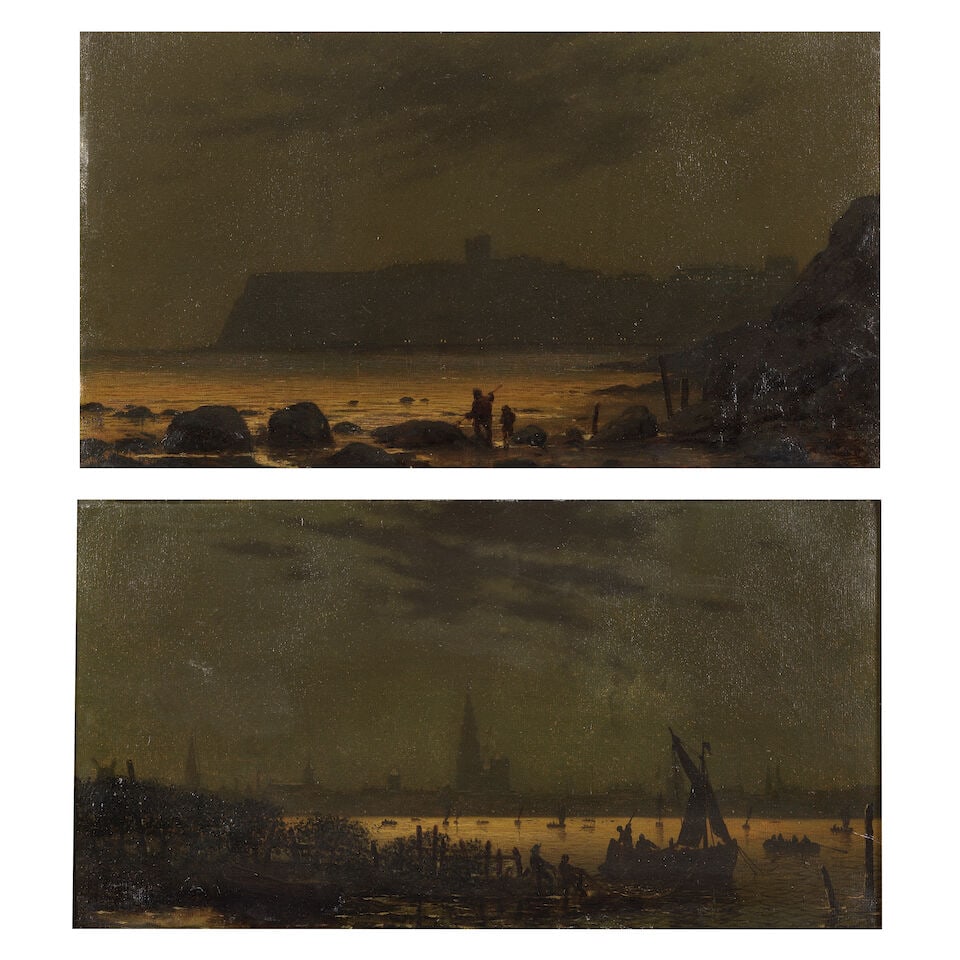 Alphonse Neumans (British 1853-1893) A view of King Edward's Bay, looking south towards Tynemou...: Alphonse Neumans (British 1853-1893) A view of King Edward's Bay, looking south towards Tynemouth headland; A view of Antwerp a pair, both signed 'A.Neumans' (the first lower right, the second lower l