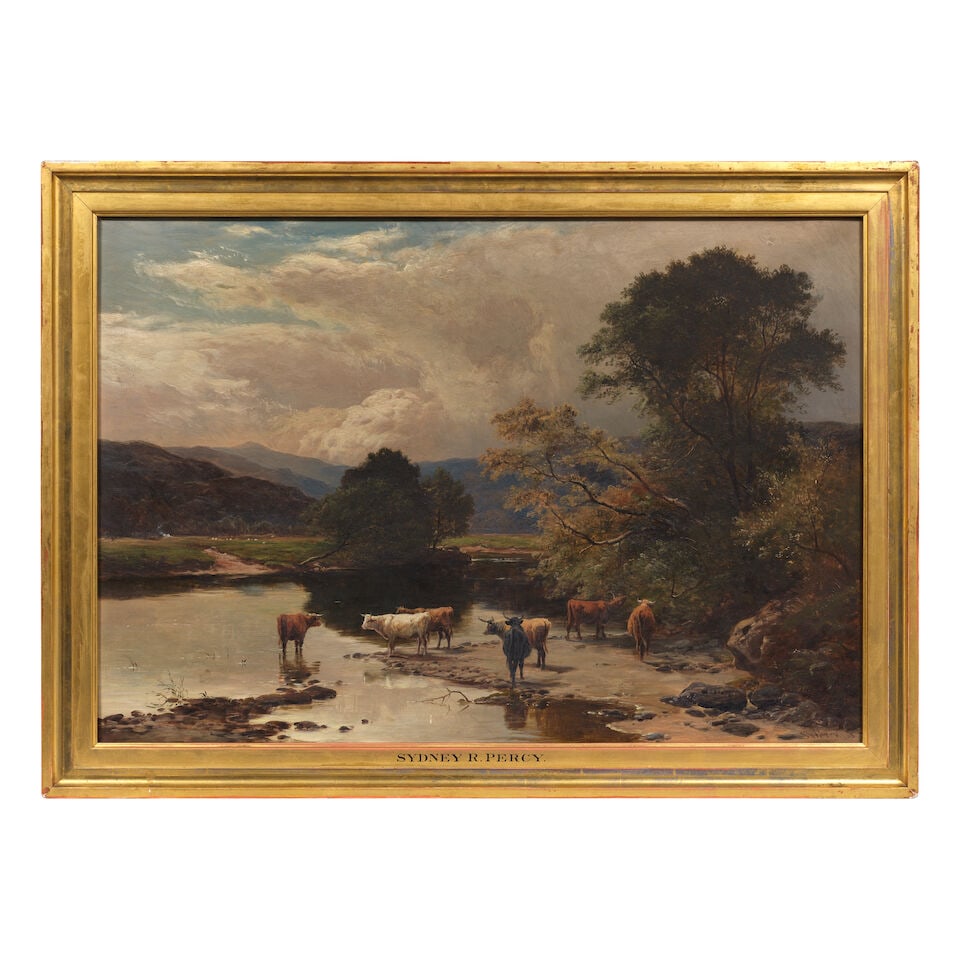 Sidney Richard Percy (British, 1821-1886) Cattle at a ford on the East Lyn, North Devon - 2