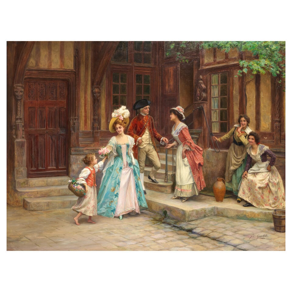 Jules Girardet (French, 1856-1938) Le lendemain des noces: Jules Girardet (French, 1856-1938) Le lendemain des noces signed 'Jules Giradet' (lower left) oil on canvas 87 x 117cm (34 1/4 x 46 1/16in). Footnotes: Provenance With Haynes Fine Art, Broadway. Priva