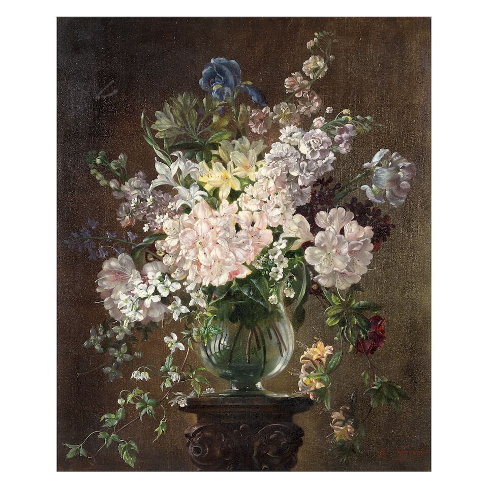 Cecil Kennedy (British, 1905-1997) Still life of lilies, delphiniums, clematis and stocks (1 of 3)