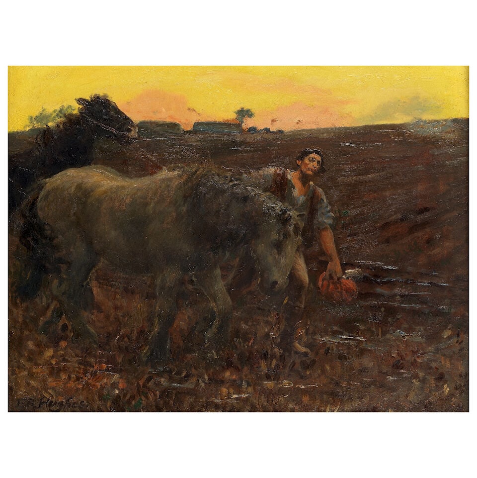 Edward Robert Hughes, RWS (British, 1851-1914) Evening, 'Homeward, the ploughman plods his weary... (1 of 3)