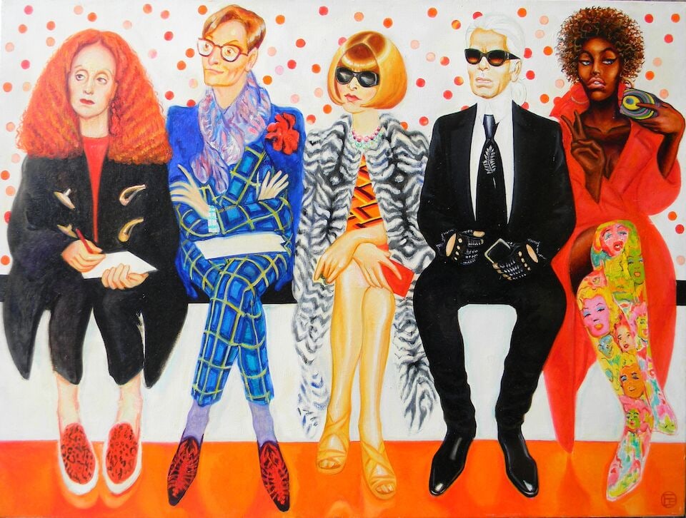 Elvira Pyrkova (Russian/British, born 1970) Paris Fashion week. Stranger in Fashion Paradise. un...: Elvira Pyrkova (Russian/British, born 1970) Paris Fashion week. Stranger in Fashion Paradise. signed with monogram (lower right); further signed, titled and dated '2017' (on the reverse) oil on canvas