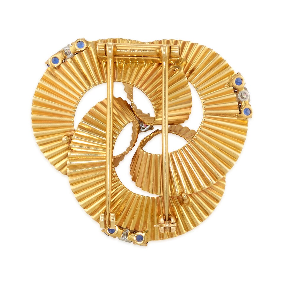 RAYMOND YARD: 14K GOLD, SAPPHIRE, AND DIAMOND BROOCH - 2