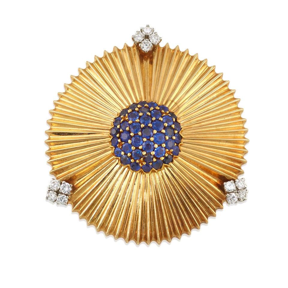 14K GOLD, SAPPHIRE, AND DIAMOND BROOCH (1 of 3)