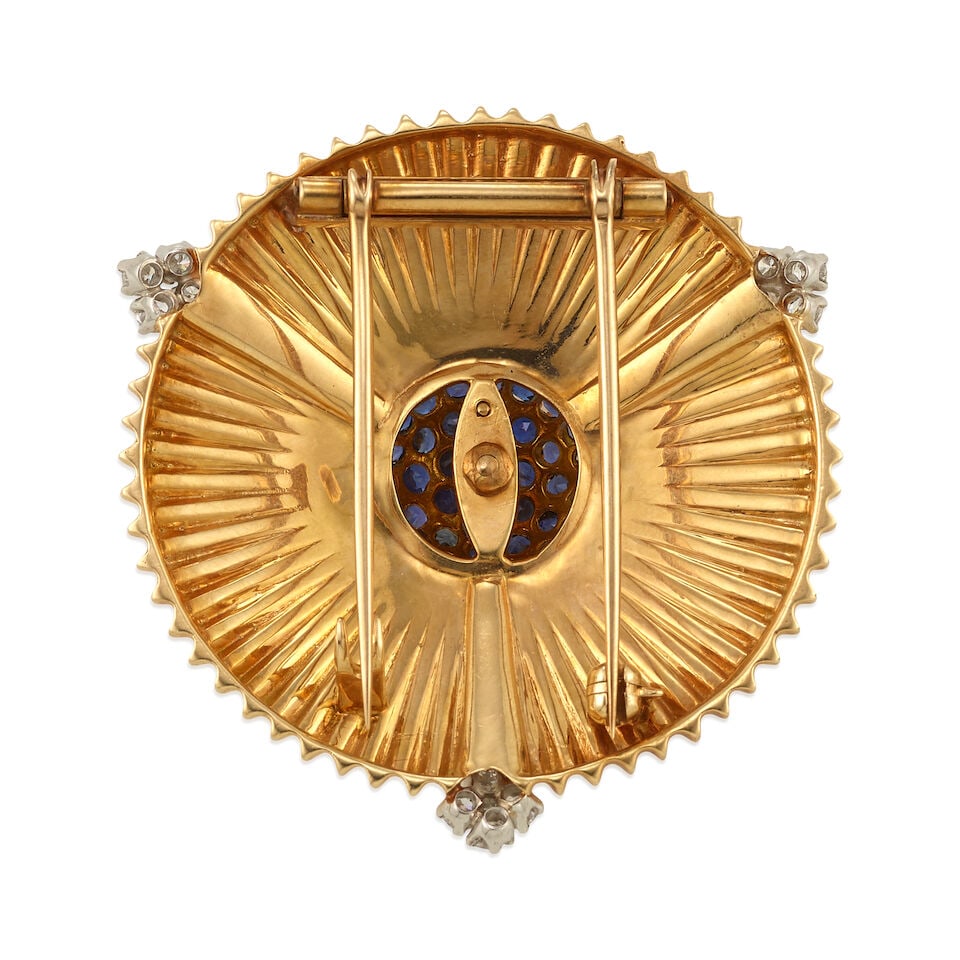 14K GOLD, SAPPHIRE, AND DIAMOND BROOCH - 2