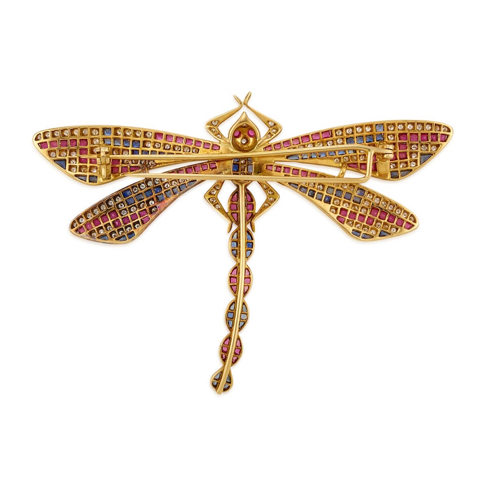 18K GOLD, DIAMOND, AND MULTIGEM DRAGONFLY BROOCH - 2