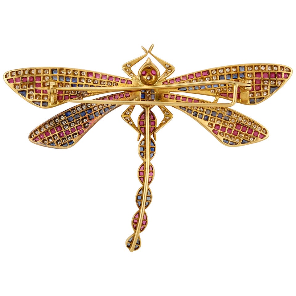 18K GOLD, DIAMOND, AND MULTIGEM DRAGONFLY BROOCH - 3