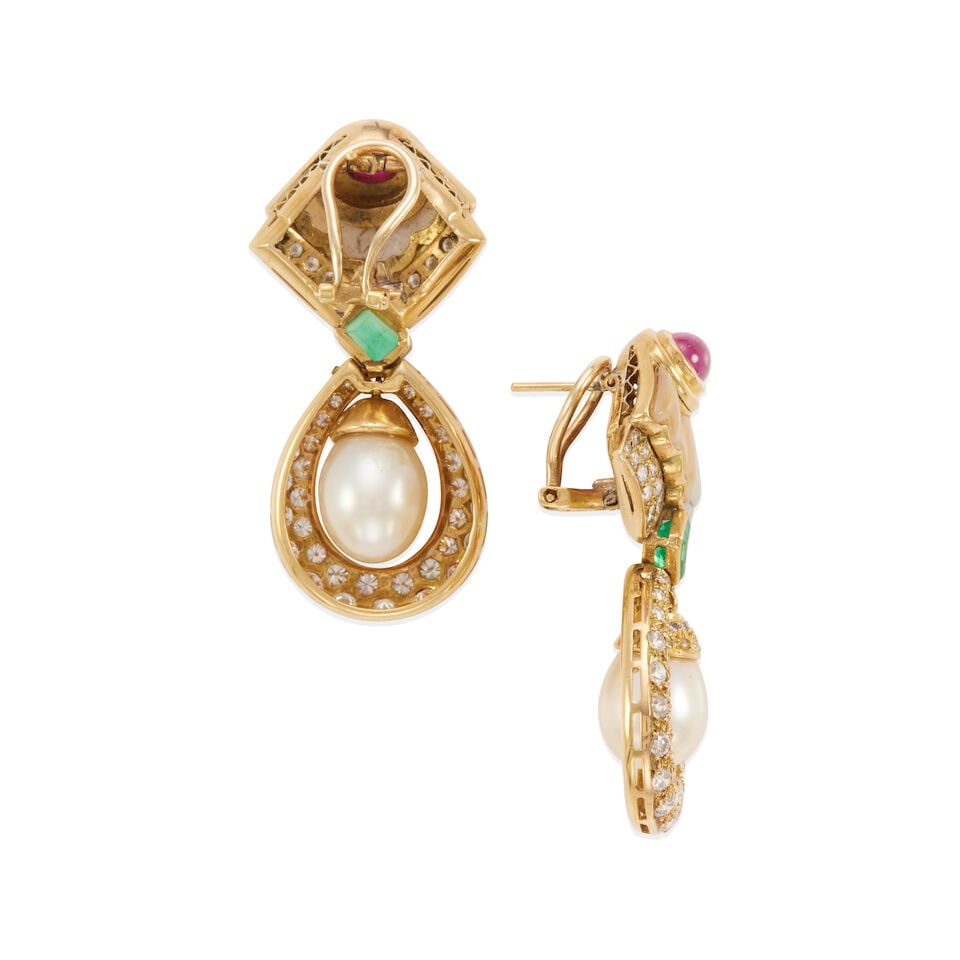PAIR OF GOLD, DIAMOND AND GEM-SET EARRINGS - 2