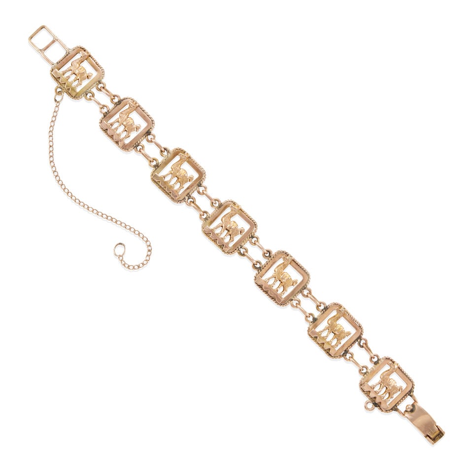 14K GOLD BRACELET: 14K GOLD BRACELET • 14k yellow and rose gold • Length 6 7/16 in. • Estimated gross weight: 17.1 grams Footnotes: Overall condition, very good Metal tested for 14k gold, stamped for