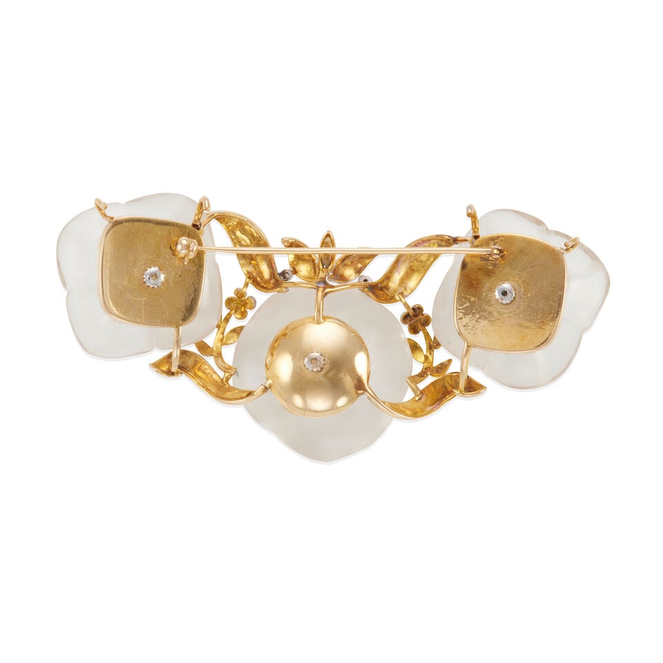 14K BICOLOR GOLD, DIAMOND AND QUARTZ BROOCH - 2