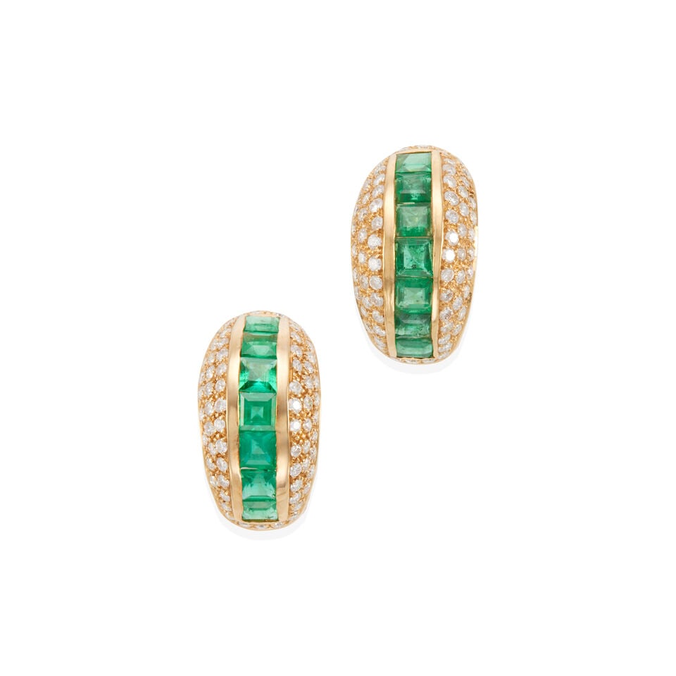 PAIR OF 18K GOLD, EMERALD AND DIAMOND EARRINGS (1 of 2)