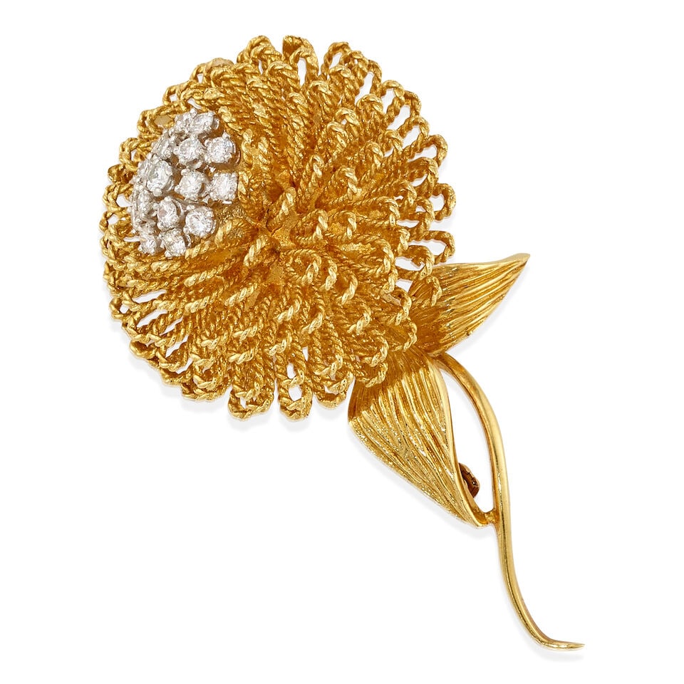 18K GOLD AND DIAMOND BROOCH (1 of 3)