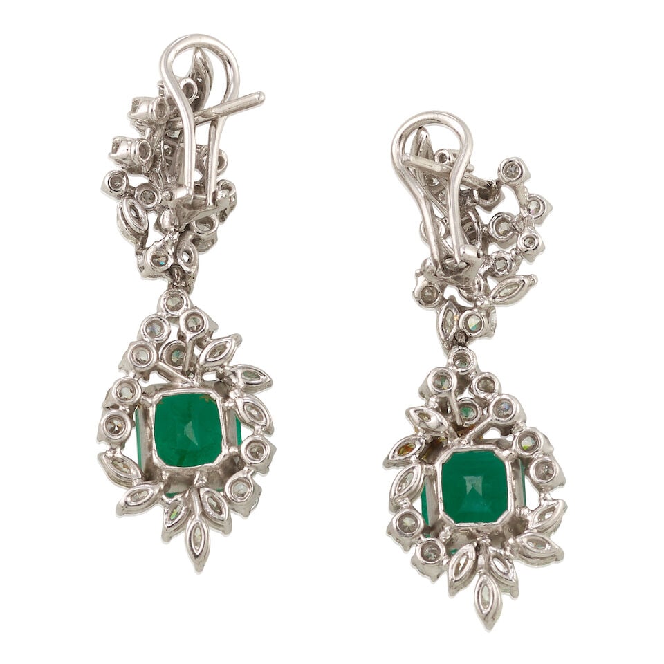 PAIR OF EMERALD AND DIAMOND EARRINGS - 2