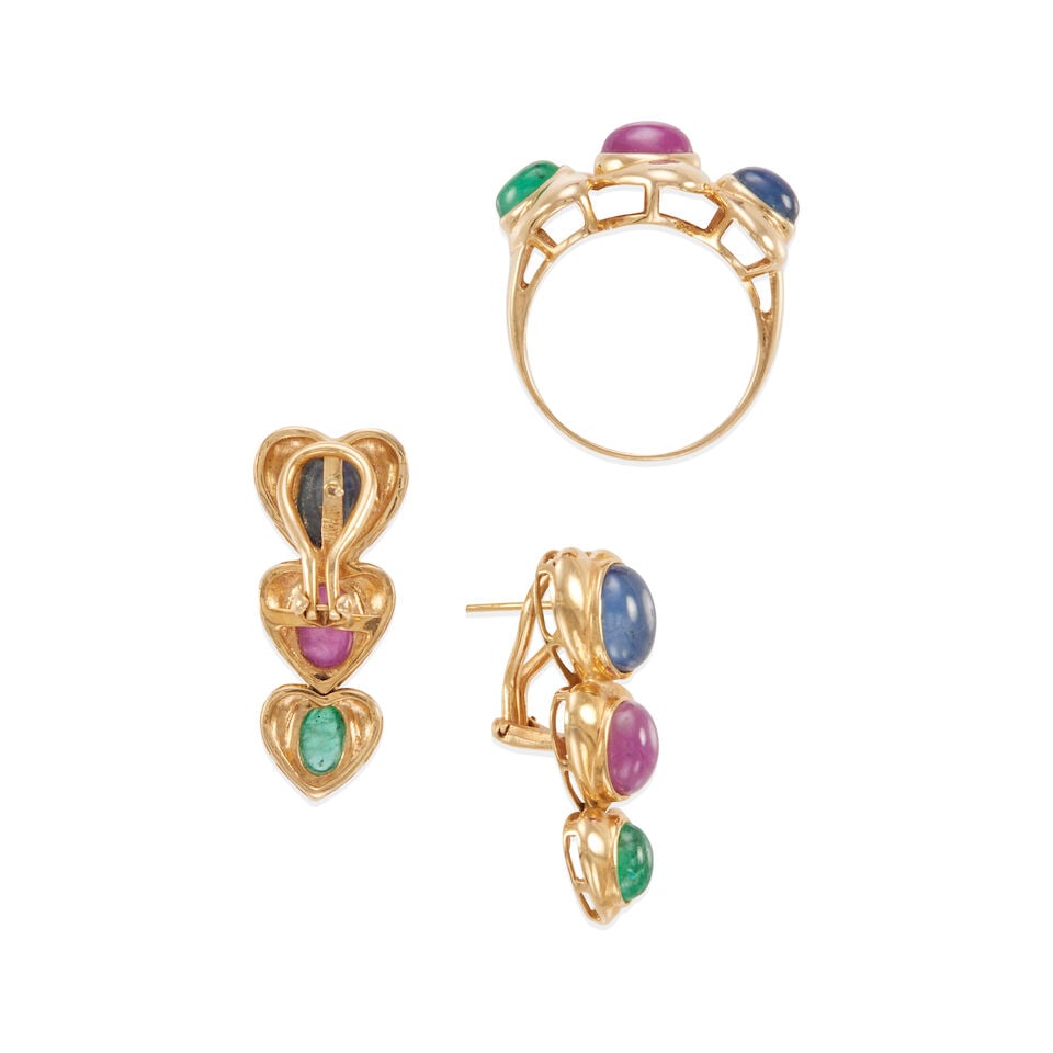 14K GOLD, RUBY, EMERALD AND SAPPHIRE SET - 2