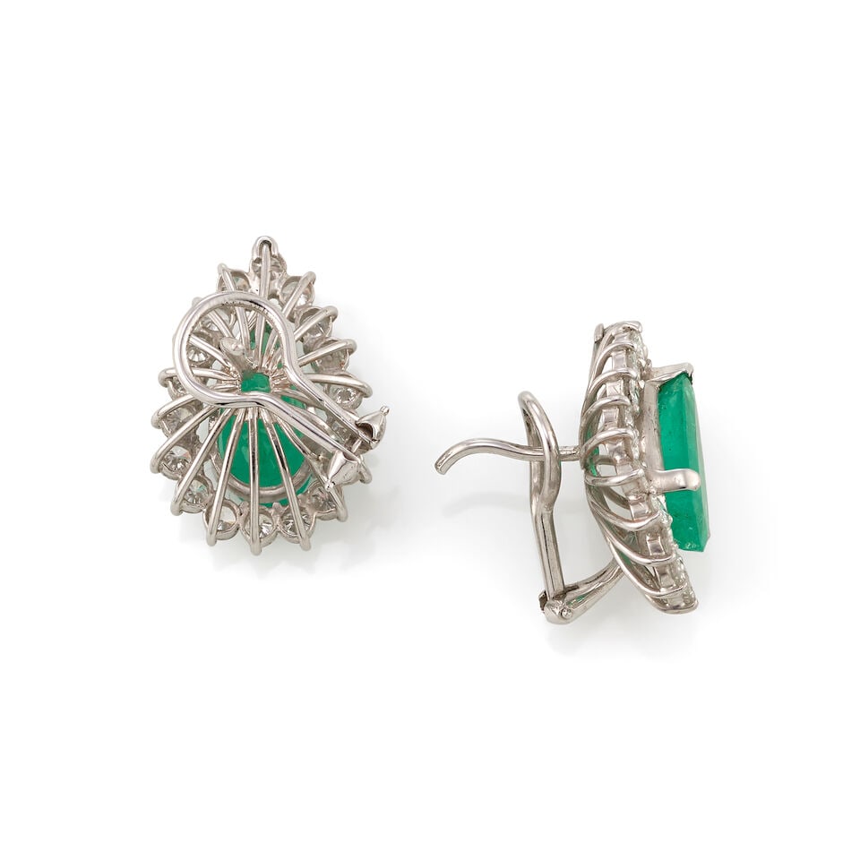 PAIR OF EMERALD AND DIAMOND EARRINGS - 2