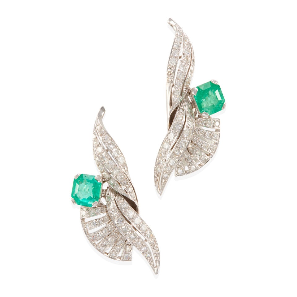 PAIR OF 10K GOLD, DIAMOND AND EMERALD EARRINGS (1 of 2)