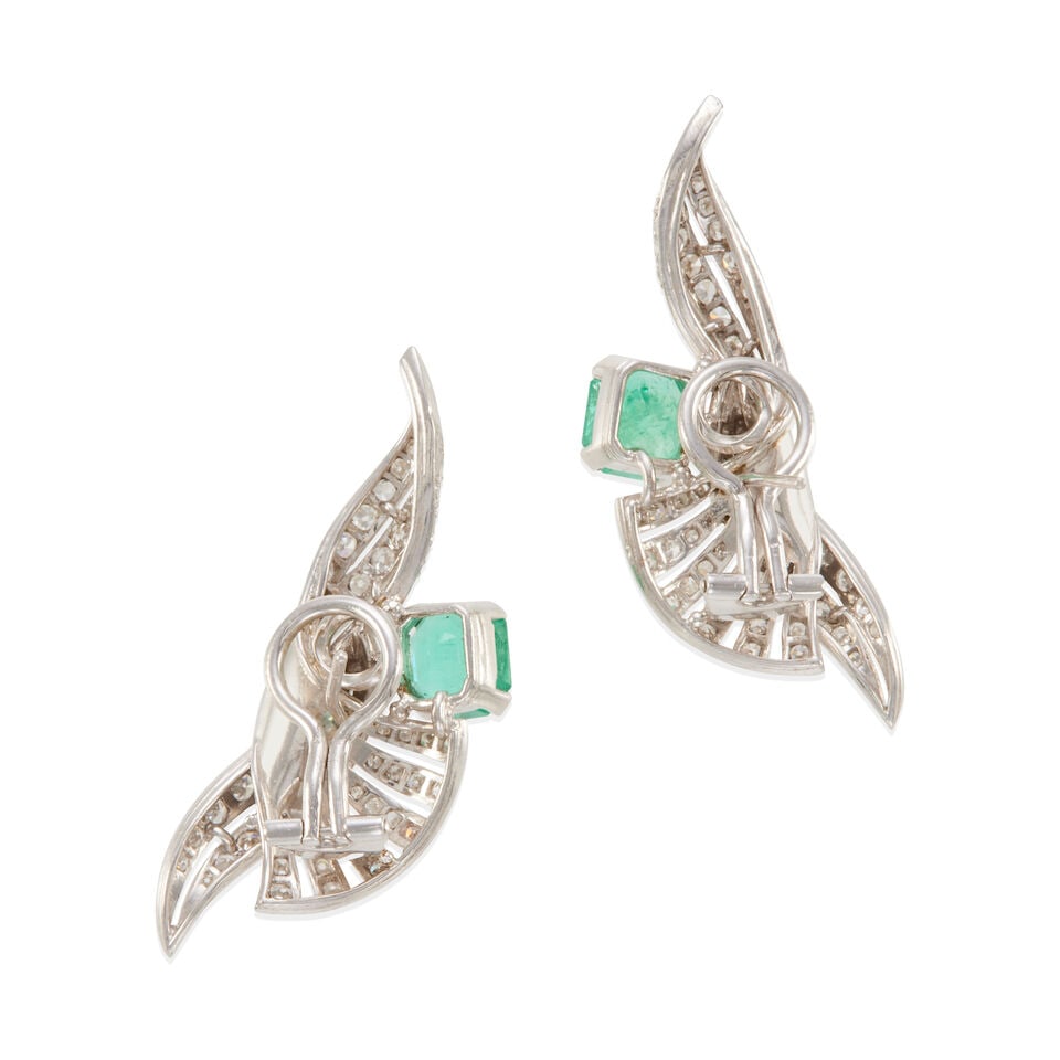 PAIR OF 10K GOLD, DIAMOND AND EMERALD EARRINGS - 2