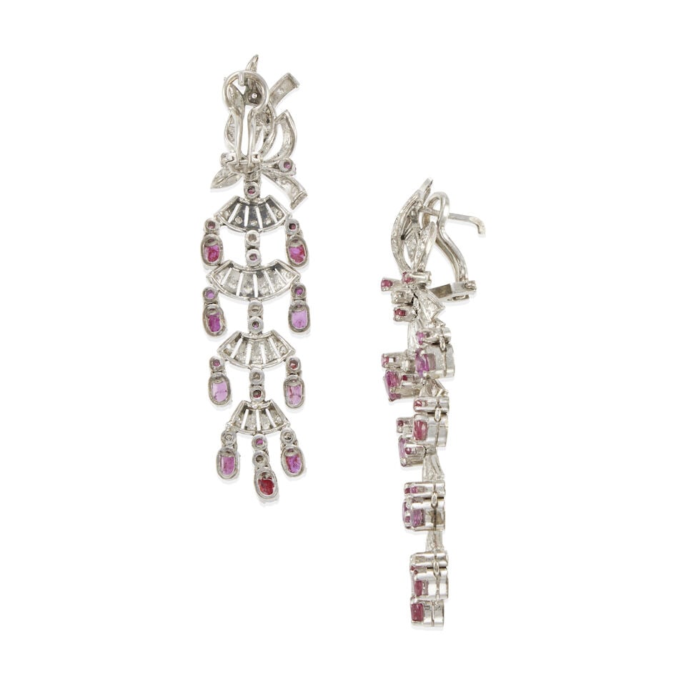 SILVER, DIAMOND AND RUBY EARRINGS - 2