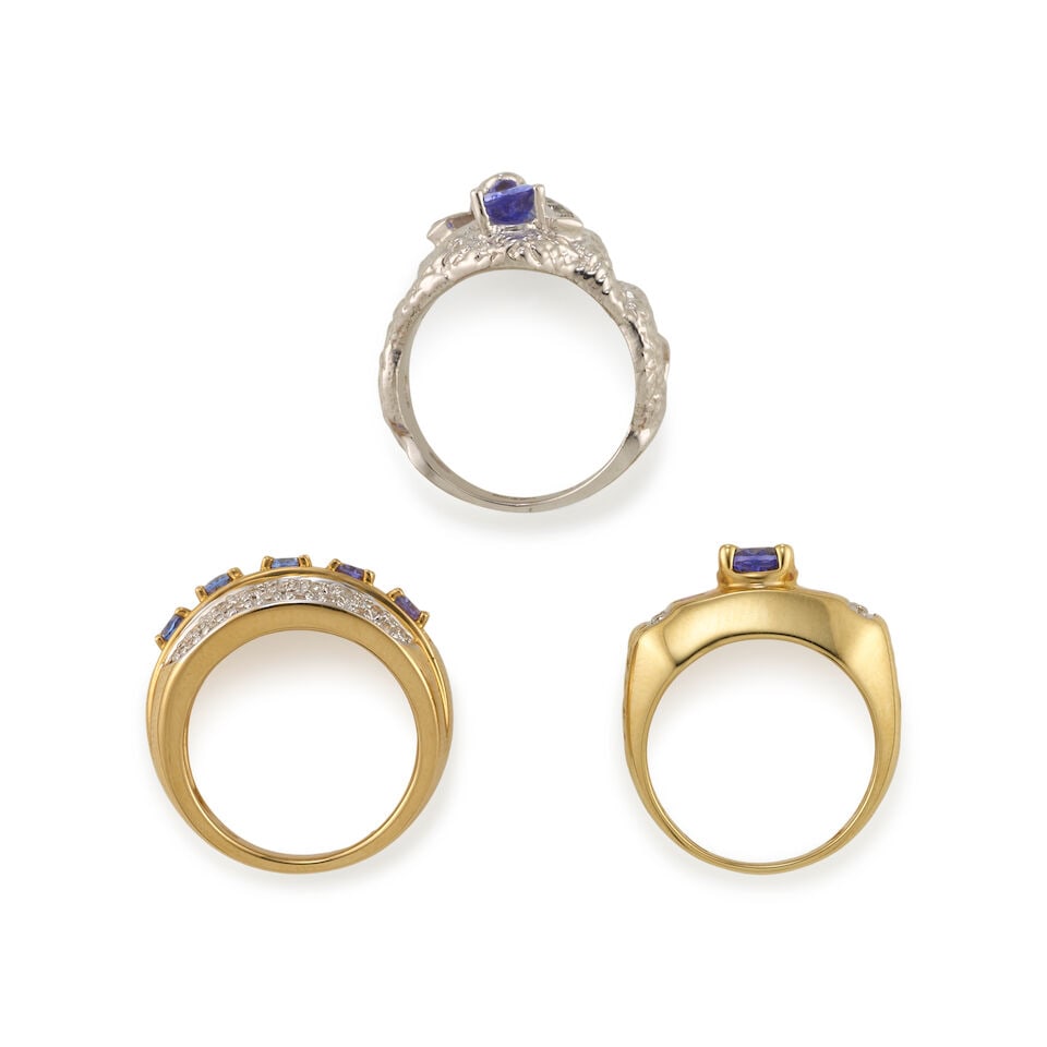 THREE 18K GOLD, TANZANITE, AND DIAMOND RINGS - 2