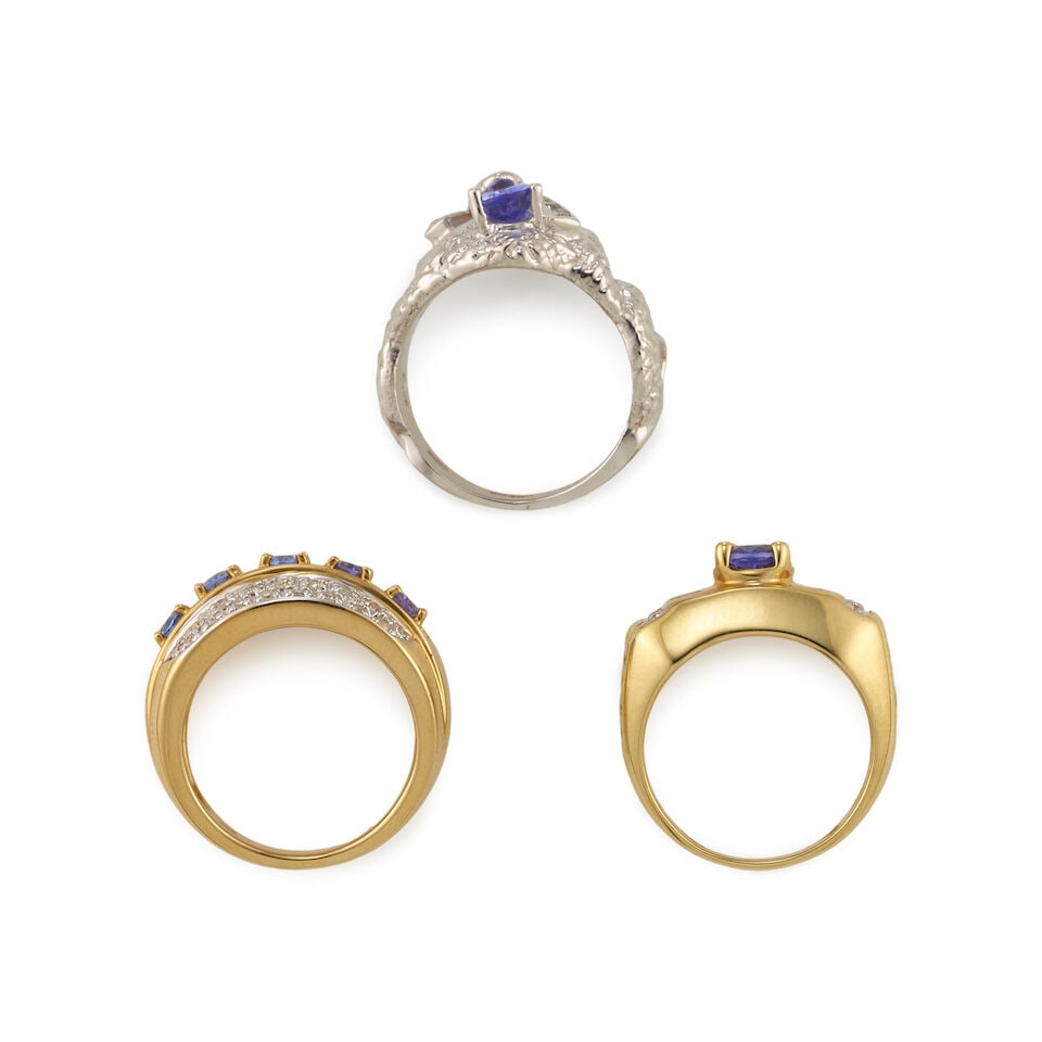 THREE 18K GOLD, TANZANITE, AND DIAMOND RINGS - 3