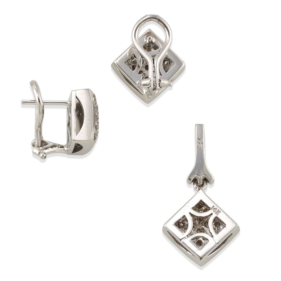 14K GOLD AND DIAMOND PENDANT AND EARRINGS - 2