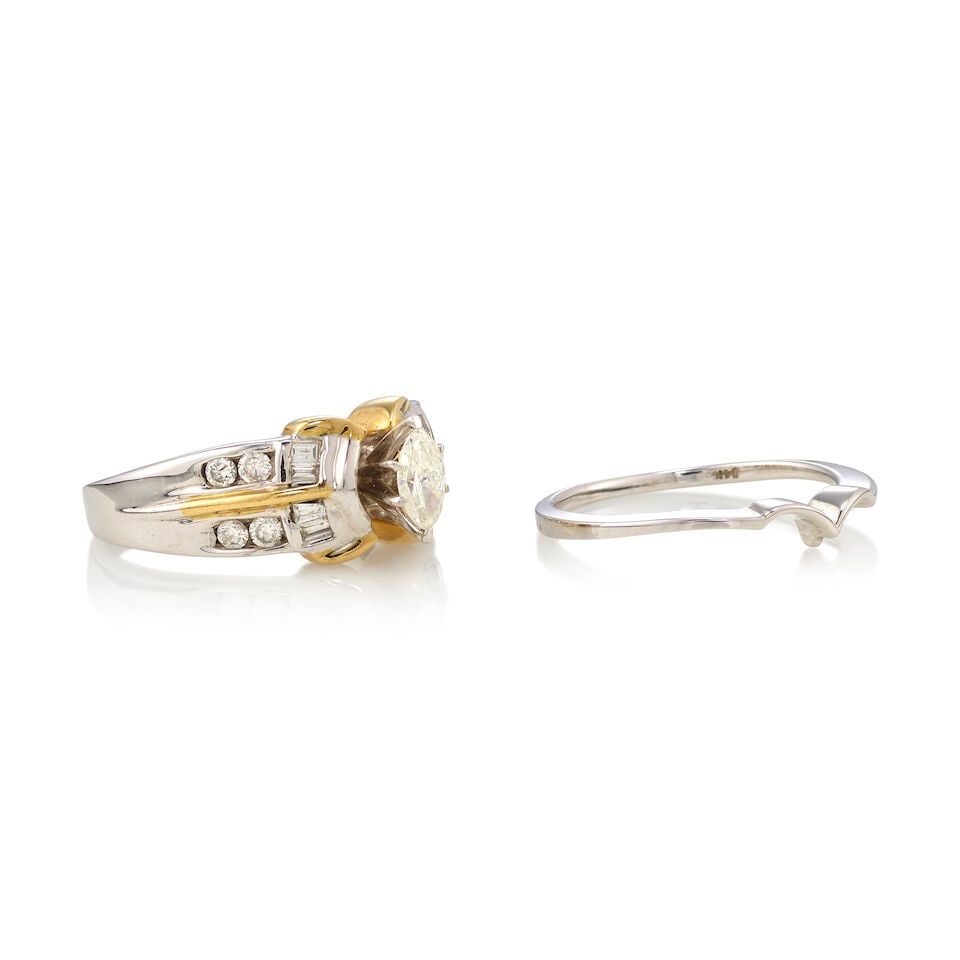14K BICOLORED GOLD AND DIAMOND RING WITH RING GUARD - 2