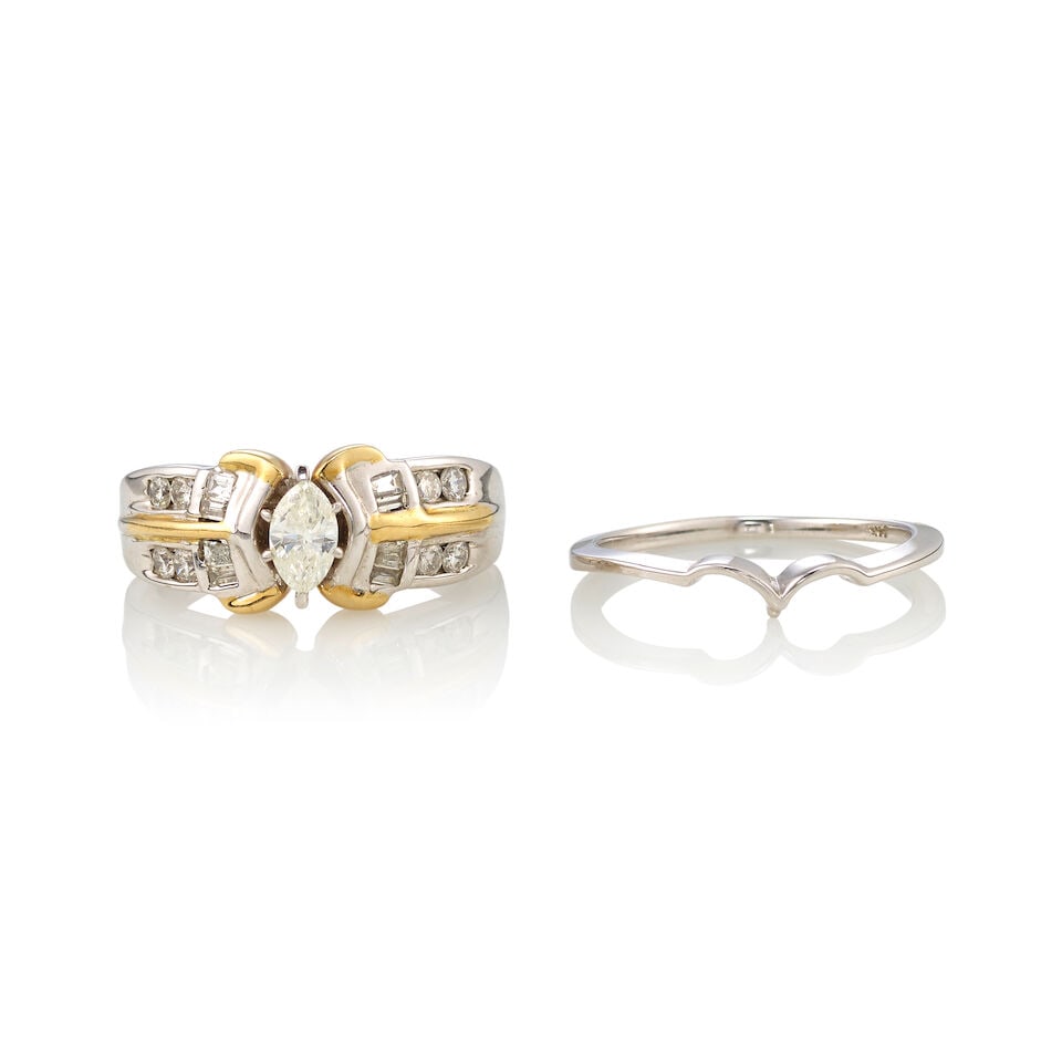 14K BICOLORED GOLD AND DIAMOND RING WITH RING GUARD - 3