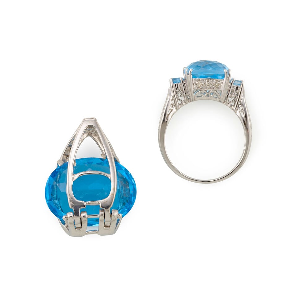 14K GOLD, TOPAZ, AND DIAMOND PENDANT AND RING - 2