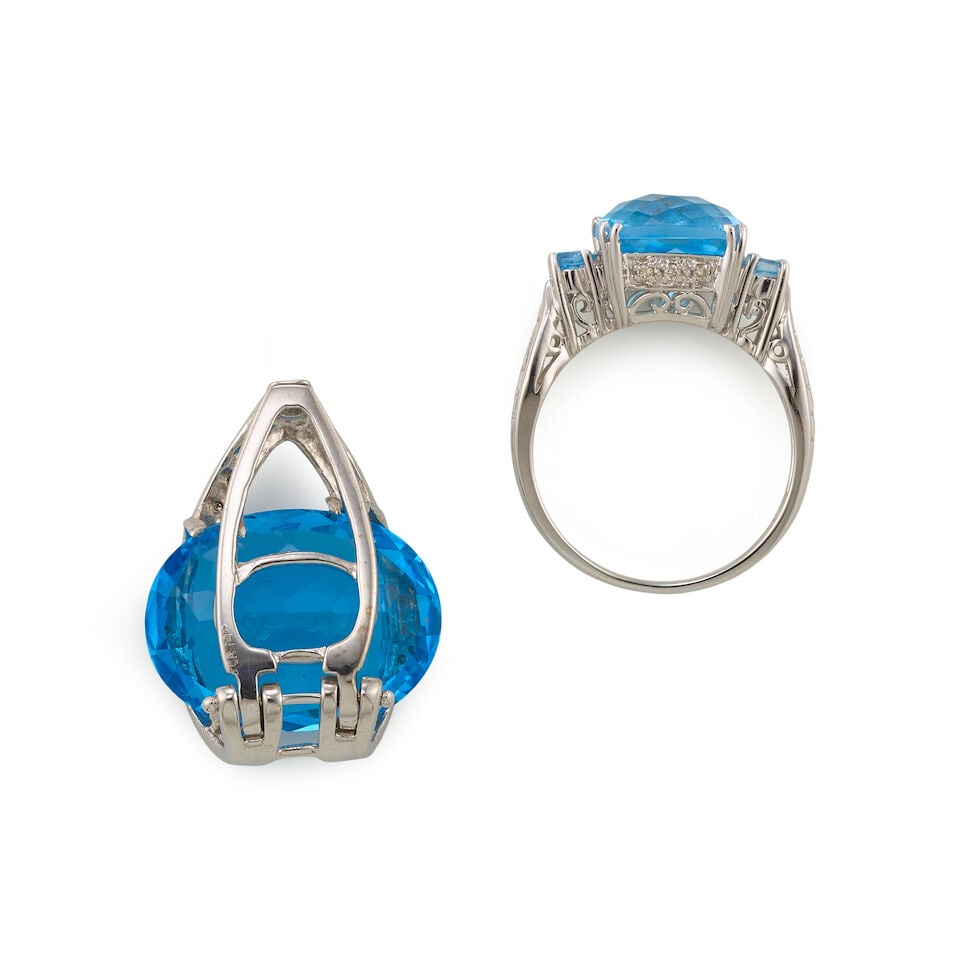 14K GOLD, TOPAZ, AND DIAMOND PENDANT AND RING - 3