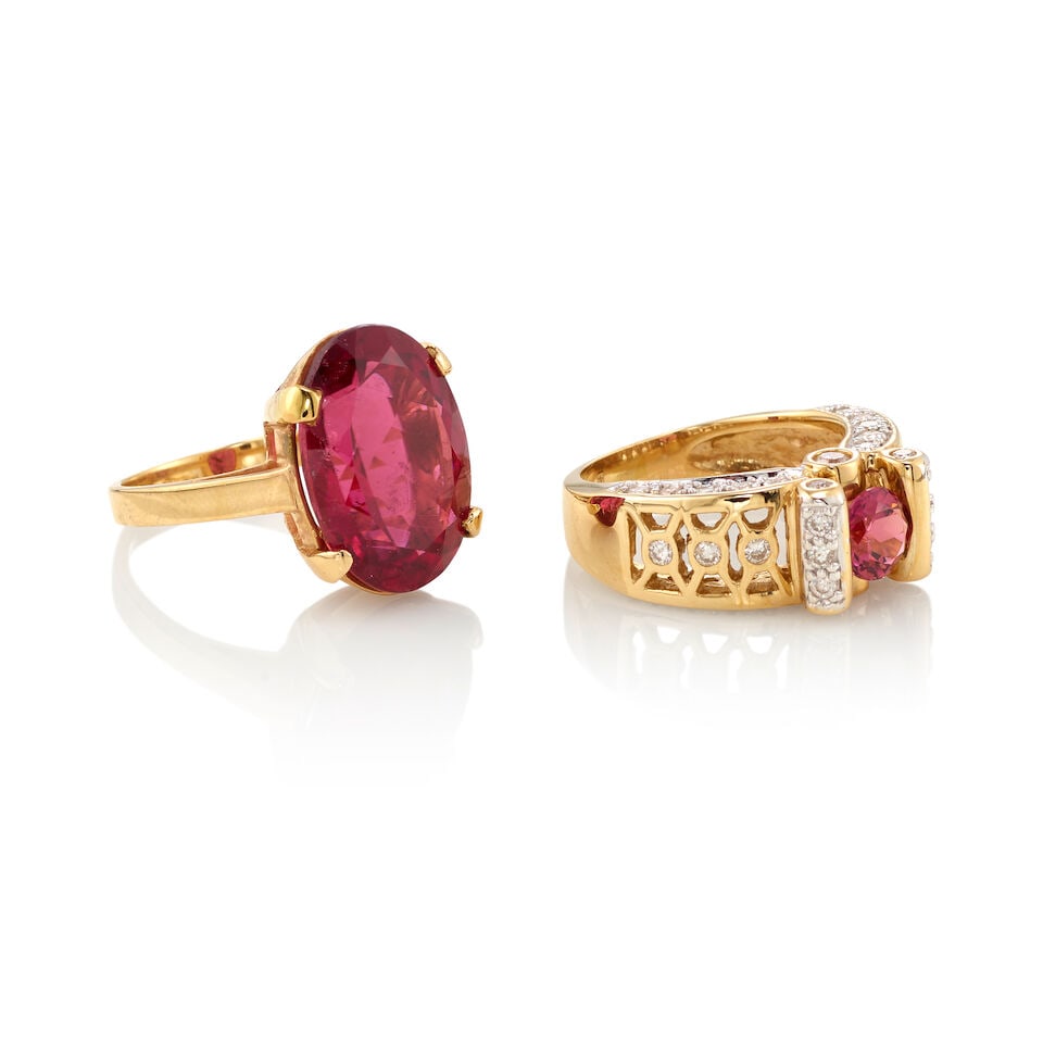 TWO 14K GOLD, TOURMALINE, AND DIAMOND RINGS - 2