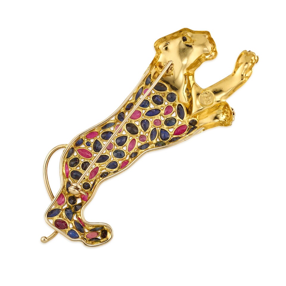 18K GOLD, SAPPHIRE, AND RUBY BROOCH - 2