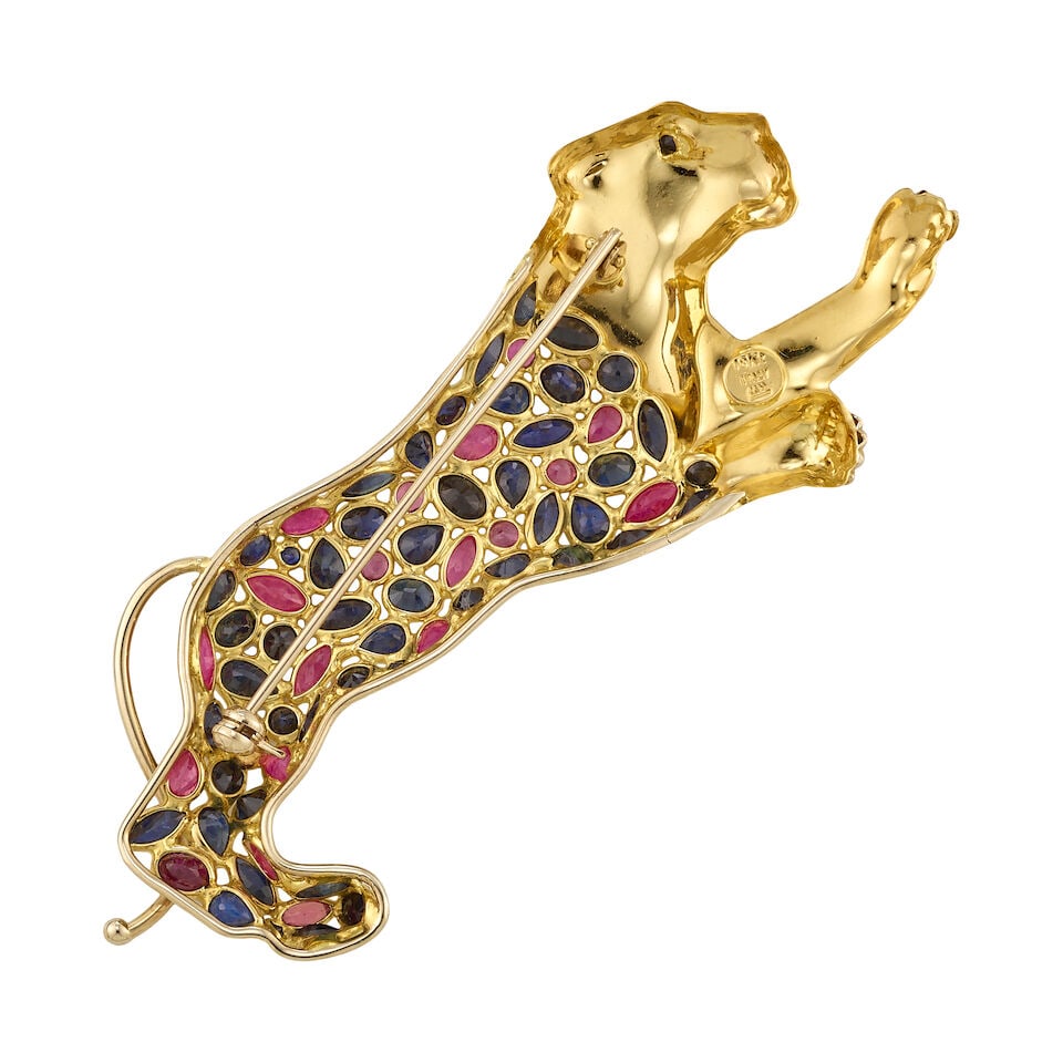 18K GOLD, SAPPHIRE, AND RUBY BROOCH - 3