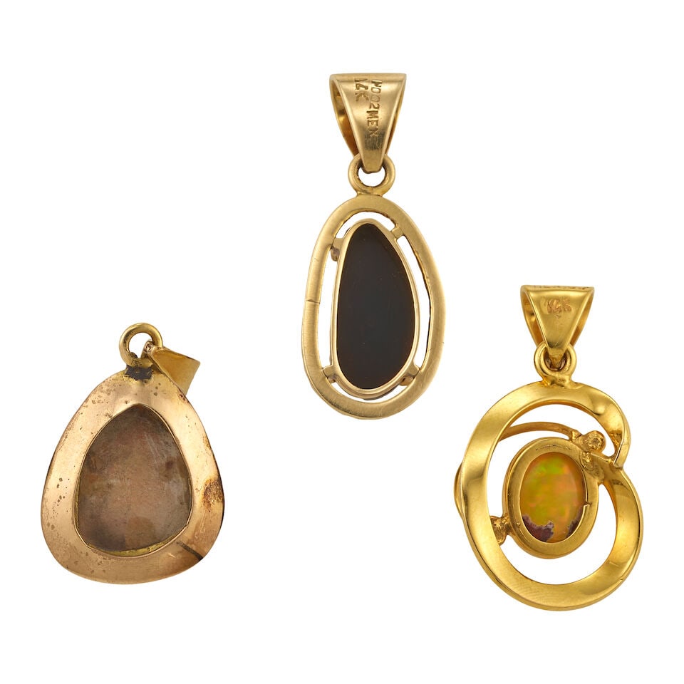 THREE GOLD AND OPAL PENDANTS - 3