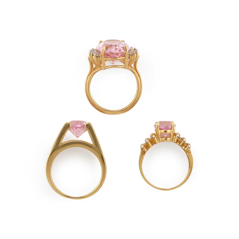 THREE 14K GOLD, KUNZITE, AND DIAMOND RINGS - 2
