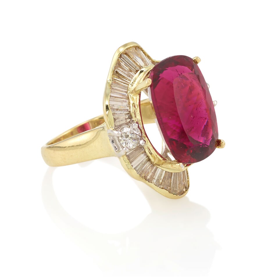 14K GOLD, RUBELLITE TOURMALINE, AND DIAMOND RING - 2