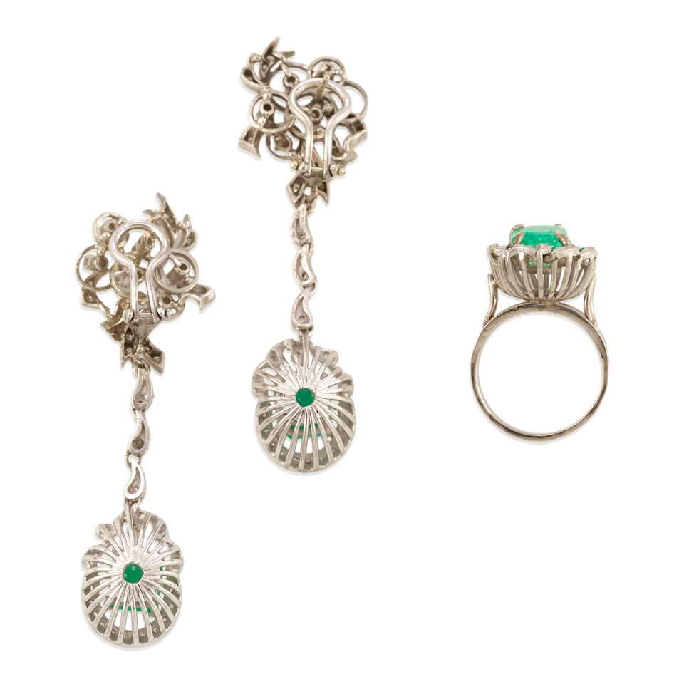 GREEN BERYL AND DIAMOND SET - 2