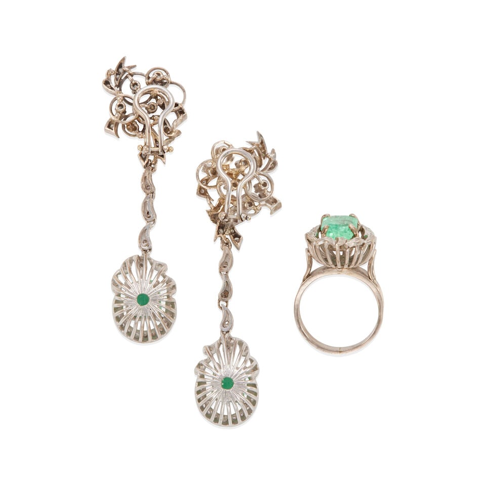 GREEN BERYL AND DIAMOND SET - 3