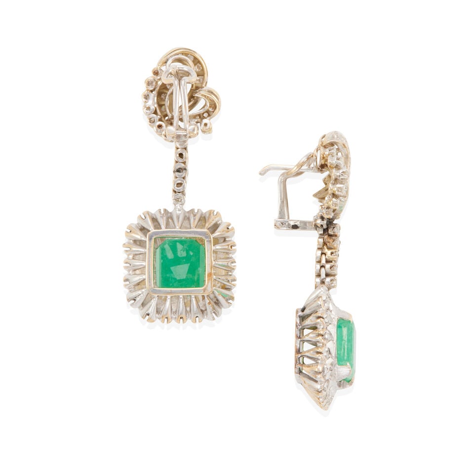 PAIR OF 14K GOLD, EMERALD AND DIAMOND EARRINGS - 2