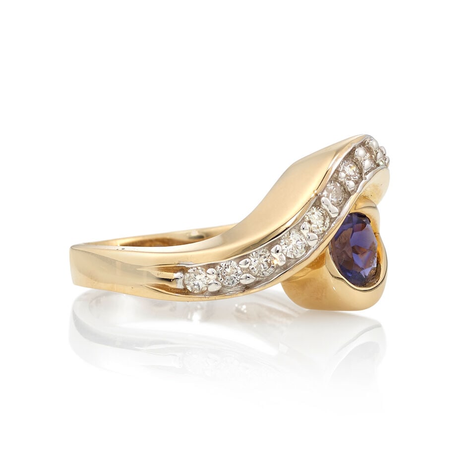 14K GOLD, TANZANITE, AND DIAMOND RING - 2