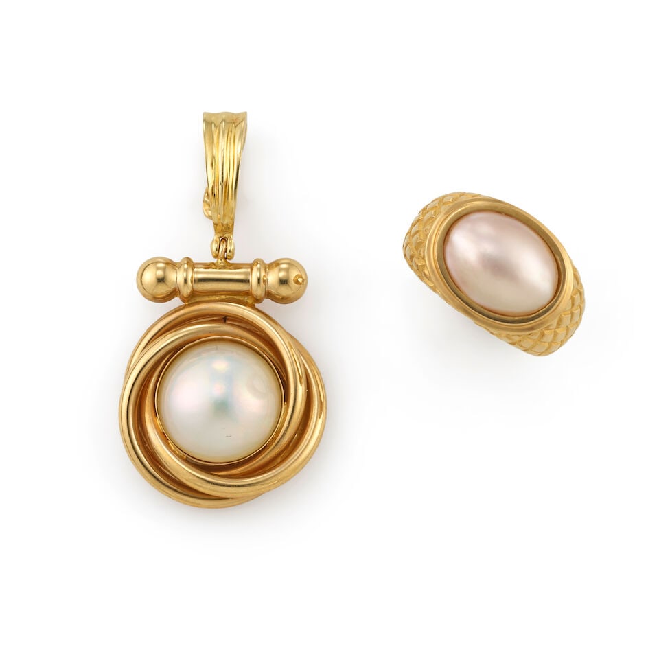 14K GOLD AND CULTURED PEARL PENDANT AND RING (1 of 3)