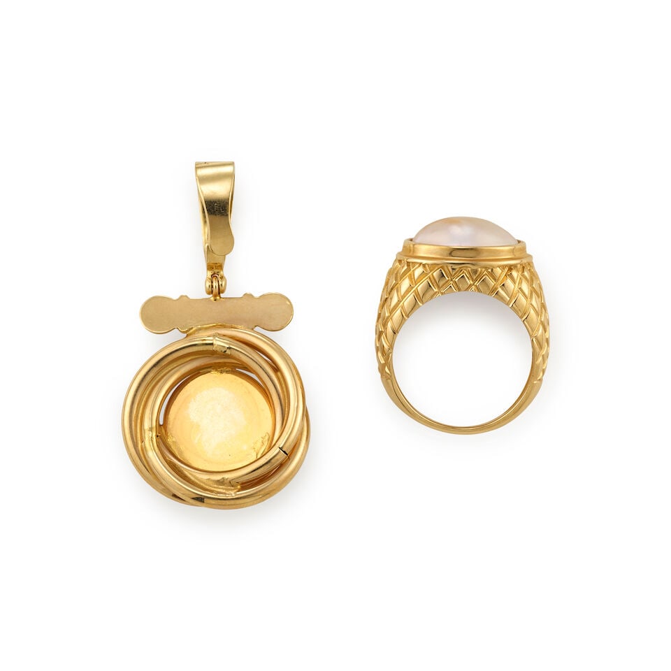 14K GOLD AND CULTURED PEARL PENDANT AND RING - 2