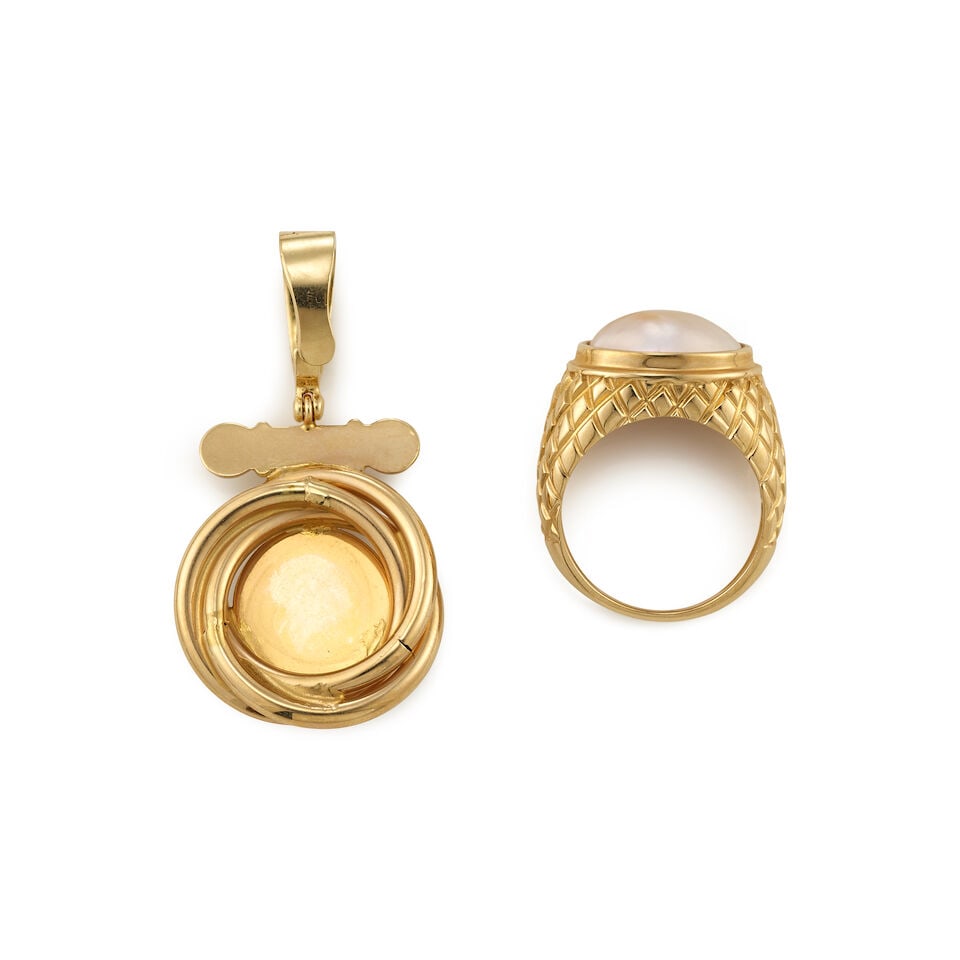 14K GOLD AND CULTURED PEARL PENDANT AND RING - 3