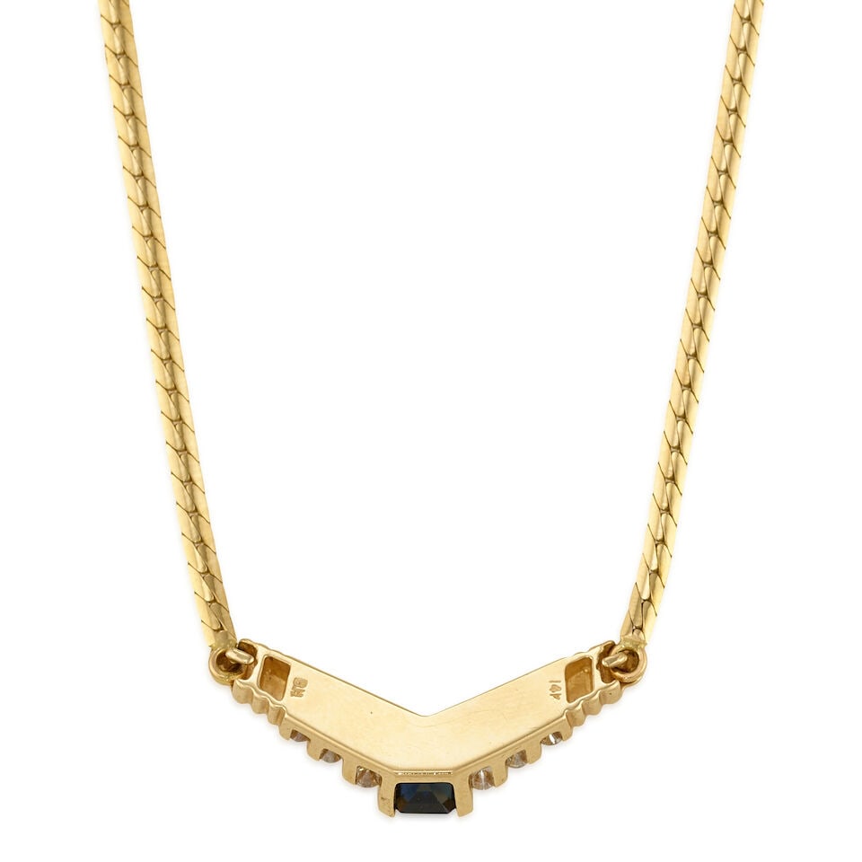 14K GOLD, SAPPHIRE, AND DIAMOND NECKLACE - 2
